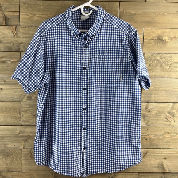 Columbia Other - Columbia Mens Shirt Short Sleeve‎ Button Up Regular Fit Gingham Plaid Blue Large